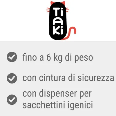 Tiaki. fino a 6 kg di peso, con cintura di sicurezza, con dispenser per sacchettini igienici