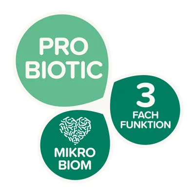 Probiotic, Mikrobiom mit Herzsymbol, 3-fach Funktion.