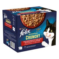 Purina Felix Sensations Crunchy, različni okusi s hrustljavimi koščki. 20+2 porciji, z govedino, piščancem, zajcem, jagnjetino.
