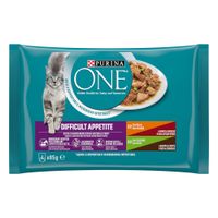 Purina ONE Difficult Appetite, 4x85g, 2x con pollo, 2x con tacchino. Cibo umido per gatti.