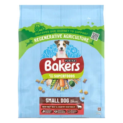 Purina Bakers Superfoods Small Dog, recipe with superfoods, tasty beef and vegetables, 10 kg. Supports regenerative agriculture. For small dogs. Purina Bakers Superfoods Small Dog, recipe with superfoods, tasty beef and vegetables, 10 kg. Supports regenerative agriculture. For small dogs.