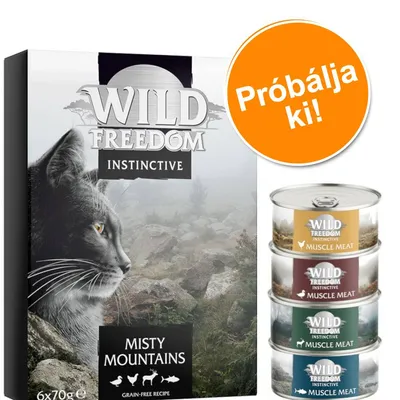 Wild Freedom Instinctive Misty Mountains 6×70g macskaeledel, Muscle Meat konzervválogatás. Narancssárga kör: Próbálja ki!