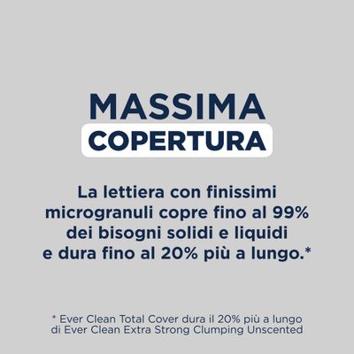 Ever Clean Super Premium lettiera agglomerante per gatti, tecnologia Total Cover, sigilla fino al 99% dei rifiuti solidi e liquidi, 10L, formula a bassa polvere, inodore, con carbone attivo.