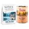 Kombi-Paket: 400 g Wolf of Wilderness Trockenfutter + 400 g Purizon Nassfutter Wolf of Wilderness Blue River Lachs + Purizon Black Angus mit Truthahn