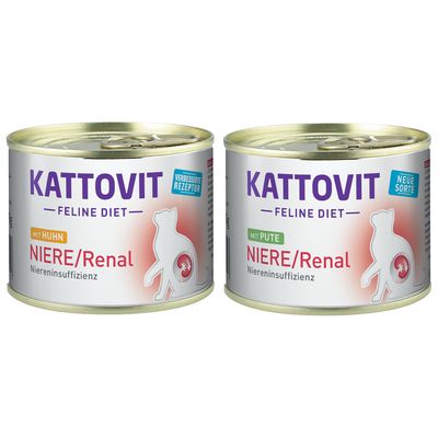 KATTOVIT FELINE DIET MIT PUTE NIERE/Renal Niereninsuffizienz -kissan märkäruokapurkki, etiketti saksaksi, vaaleanvihreä kansi, uusi lajike