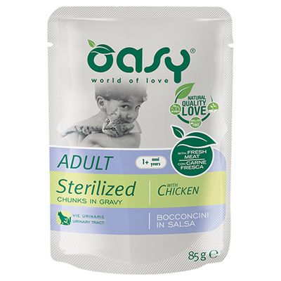 Oasy Adult Sterilised Bocconcini in Salsa Buste 24 x 85 g umido gatto Pollo