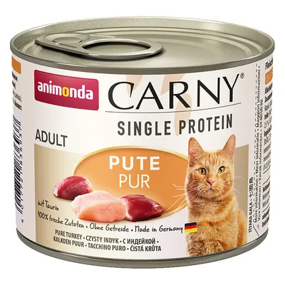 Animonda Carny Single Protein Adult Turkey Pure. With taurine, 100% fresh ingredients, grain-free, Made in Germany.