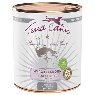 Lot Terra Canis hypoallergénique 12 x 800 g pour chien autruche, panais