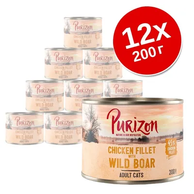 Purizon Chicken Fillet with Wild Boar за котки, 12×200 г консерви. Видимо: 45% chicken fillet, adult cats.