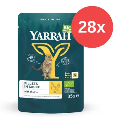 Yarrah Bio-Organic Fillets in Sauce mit Huhn, 85g, 28x Packungen. Zertifiziert biologisch, Beter Leven 3 Sterne, EU-Bio-Siegel.