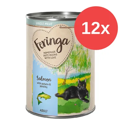 Feringa Single Meat Adult Katzenfutter, Sorte Lachs mit Kartoffel und Petersilie, 410g Dose, 12x Packung.
