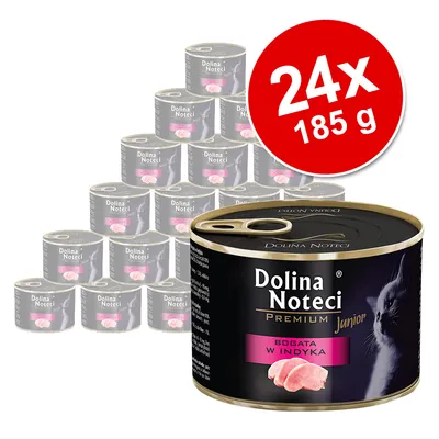 Dolina Noteci Premium Junior krmivo pro kočky, bohaté na krůtu. Balení 24 konzerv po 185 g.