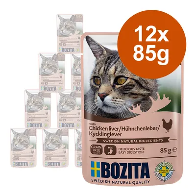 Bozita kattefoder med kyllingelever, 12x85g, kornfri, svenske naturlige ingredienser, fremstillet i Sverige. Letfordøjeligt, lækker smag.
