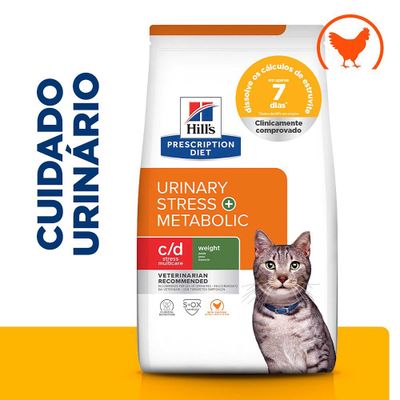 Hill's Prescription Diet Urinary Stress + Metabolic, c/d Stress Multicare, controlo de peso, clinicamente comprovado, dissolve cálculos de estruvita em 7 dias, recomendado por veterinários.