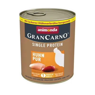 Animonda GranCarno Single Protein Huhn Pur, hergestellt mit leckerer Hühnerbrühe. 100% frische Zutaten, eine Proteinquelle, ohne Getreide und Gluten.