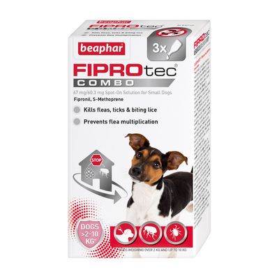 beaphar FIPROtec® COMBO Flea & Tick Spot-On for Dogs - S (2-10kg) 3 pipettes
