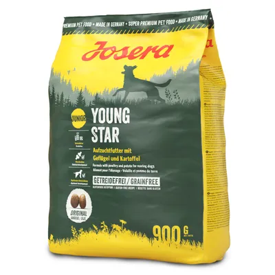 Josera Young Star krmivo pro štěňata s drůbežím a bramborem, bez obilovin, 900g. Vhodné pro růst a vývoj. Vyrobeno v Německu. Josera Young Star krmivo pro štěňata s drůbežím a bramborem, bez obilovin, 900g. Vhodné pro růst a vývoj. Vyrobeno v Německu.