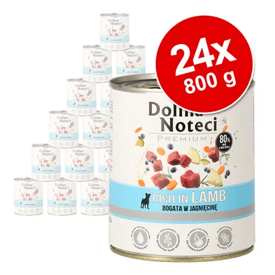 Dolina Noteci Premium Nassfutter, Rich in Lamb, 24x 800g. Mit Lammfleisch, Gemüse und Früchten. Glutenfrei, mit Leinöl und ohne zugesetzte Phosphate.