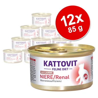 Kattovit Feline Diet Niere/Renal med lamm, specialfoder för katter med njurinsufficiens. Förpackning: 12 burkar à 85 g.