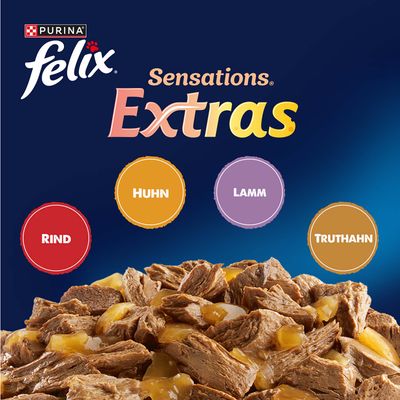Felix "Sensations Extras" Pouches 24 x 85 g - Rind, Truthahn, Huhn, Lamm