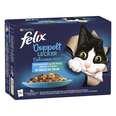 Felix Fantastic ("So gut...") - Dvojnásobná pochoutka 12 x 85 g treska a losos, losos a sardinky, sleď a pstruh, pstruh a makrela