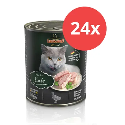 Leonardo Katzenfutter, reich an Ente, Made in Germany, 800g Dose. Super Premium Qualität. Packung mit 24 Dosen.