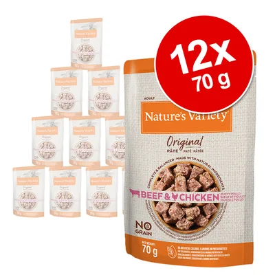 Nature's Variety Original Paté Beef & Chicken, bez obilovin, 12 x 70 g. Kompletní a vyvážené, vyrobené z přírodních surovin.