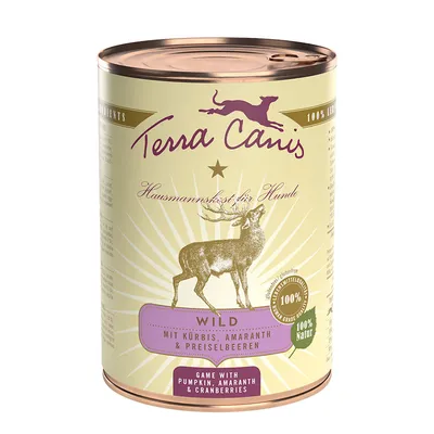 Terra Canis Hausmannskost für Hunde, Wild mit Kürbis, Amaranth & Preiselbeeren, 100% Natur. Game with pumpkin, amaranth & cranberries.