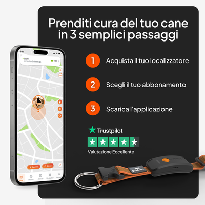 Istruzioni in tre passaggi: 1. Acquista il tuo localizzatore, 2. Scegli il tuo abbonamento, 3. Scarica l'app. Valutazione Trustpilot: Eccellente con cinque stelle.