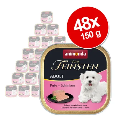 Animonda Vom Feinsten Adult Pute + Schinken, 48x150g. Nassfutter für Hunde mit Puten- und Schinkengeschmack, geeignet für erwachsene Hunde. Animonda Vom Feinsten Adult Pute + Schinken, 48x150g. Nassfutter für Hunde mit Puten- und Schinkengeschmack, geeignet für erwachsene Hunde.