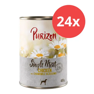 Purizon Single Meat Chicken s květy heřmánku, 400g konzerva, balení 24x. 13% podíl masa, vhodné pro psy.