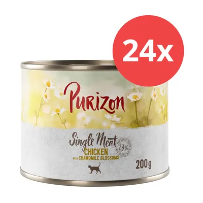 Purizon Single Meat Pollo con flores de manzanilla, lata de 200g, pack de 24.