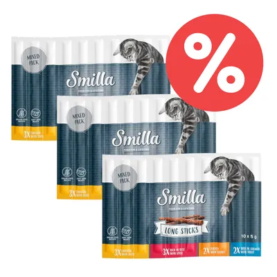 Smilla Long Sticks Mixed Pack. 3x Huhn mit Ente, 3x Rind mit Leber, 2x Truthahn mit Kaninchen, 2x Lachs mit Forelle. Grainfree Rezeptur. Set aus 10x5g. Prozent-Symbol für Rabattaktion. Smilla Long Sticks Mixed Pack. 3x Huhn mit Ente, 3x Rind mit Leber, 2x Truthahn mit Kaninchen, 2x Lachs mit Forelle. Grainfree Rezeptur. Set aus 10x5g. Prozent-Symbol für Rabattaktion.