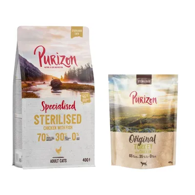 Purizon vegyes próbacsomag 2 x 400 g - Sterilised pulyka & csirke + Sterilised csirke & hal 