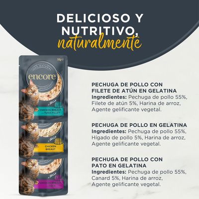 Encore en gelatina en bolsitas 5 x 50 g para gatos - Pack mixto - Selección de pollo (3 variedades)