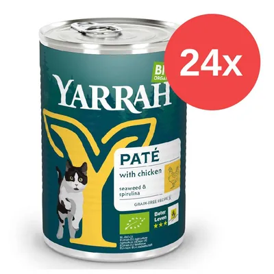 Yarrah Bio Paté mit Huhn, Algen und Spirulina. Getreidefreie Rezeptur. Beter Leven 3 Sterne Zertifikat. Packung enthält 24 Dosen.