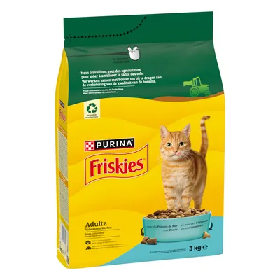 PURINA Friskies Adult täysikasvuisille kissoille, ilman väriaineita, merikalalla ja vihanneksilla, kierrätettävä pakkaus, 3 kg