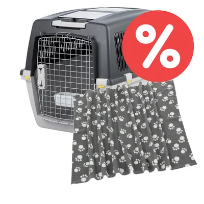 Sparset Trixie Transportbox Gulliver + Fleecedecke Pawty - Set Größe 7: Box + Decke