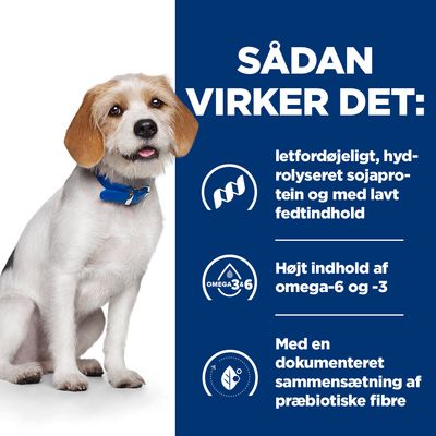 Sådan virker det: letfordøjeligt, hydrolyseret sojaprotein og med lavt fedtindhold. Højt indhold af omega-6 og -3. Med en dokumenteret sammensætning af præbiotiske fibre.