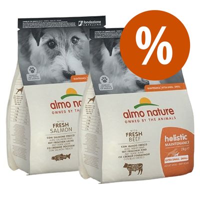 Multipack Risparmio! 2 x 2 kg Almo Nature Holistic Extra Small & Small Adult Mix: Manzo + Salmone
