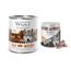 Wolf of Wilderness Kombi-Paket: 24 x 800 g Nassfutter + 4 x 70 g RAW Snacks Oak Woods - Wildschwein + Hühnerherzen