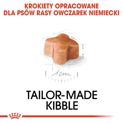 Krokiety opracowane dla psów rasy owczarek niemiecki, rozmiar 1 cm. Tekst: TAILOR-MADE KIBBLE.