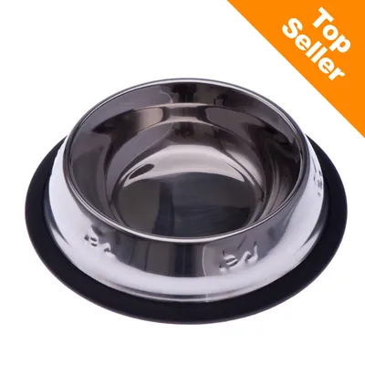 Nerezová miska s protišmykovým okrajom, v rohu oranžový pruh s anglickým textom Top Seller.