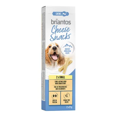 Briantos Cheese Snacks, ősi himalájai recept, 2 x kicsi, hosszan tartó rágási élmény, tartósítószer és színezék nélkül, magas fehérjetartalom, gabonamentes. Csomag tartalma: 2 x 27g.