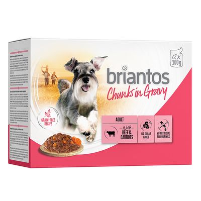 Výhodné balenie Briantos Chunks in Gravy 48 x 100 g hovädzie s mrkvou