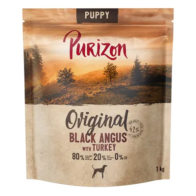 Purizon Puppy Original Black Angus with turkey, 80% meat, 20% fruit and vegetables, 0% grain, 1 kg pack.