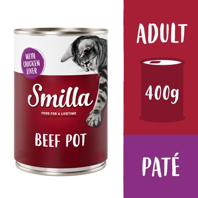 Smilla Beef Pot z wątróbką z kurczaka, zawiera taurynę, bez zbóż, 400g.