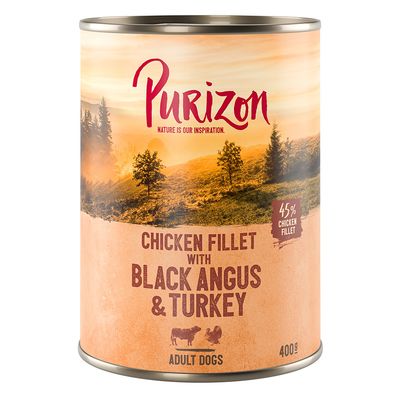 Purizon Adult 24 x 400 g - sans céréales pour chien bœuf Black Angus, dinde, patates douces, cranberries