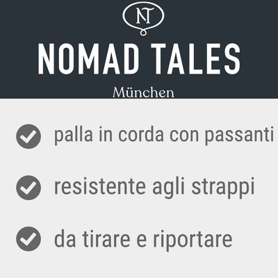 Nomad Tales München. Palla in corda con passanti, resistente agli strappi, da tirare e riportare.
