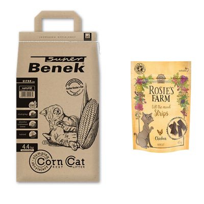Super Benek Corn Cat Litter + 45g Rosie's Farm Cat Snack Free! *